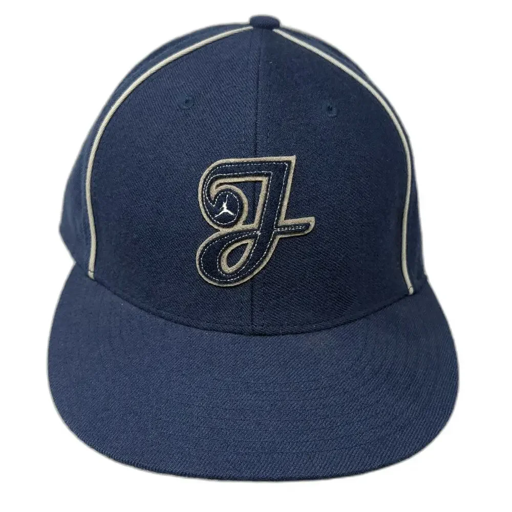 Jordan Baseball Cap Blue 7 1/2 Fitted Wool Piping Script J Logo Jumpman Hat